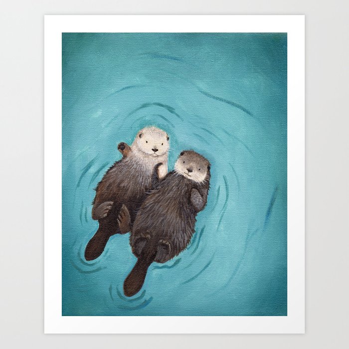 sea otters holding hands