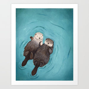 Otterly Romantic - The Original Otters Holding Hands Print